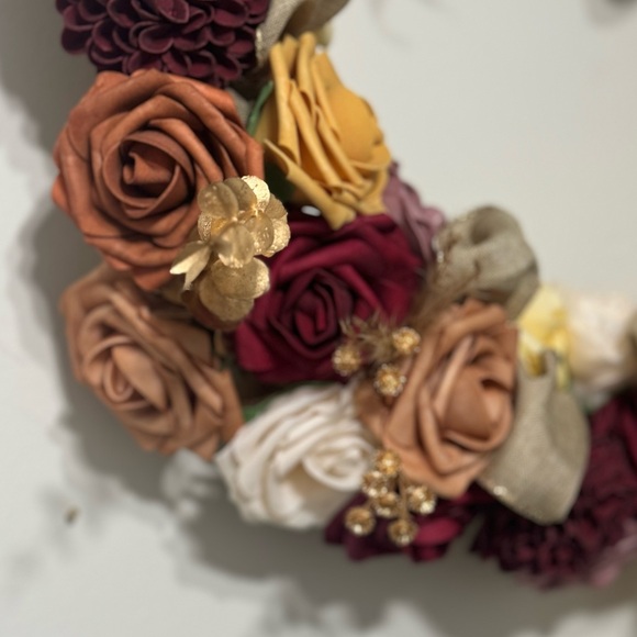 Fall Thanksgiving Silk Rose & Burlap Wreath - Picture 2 of 4